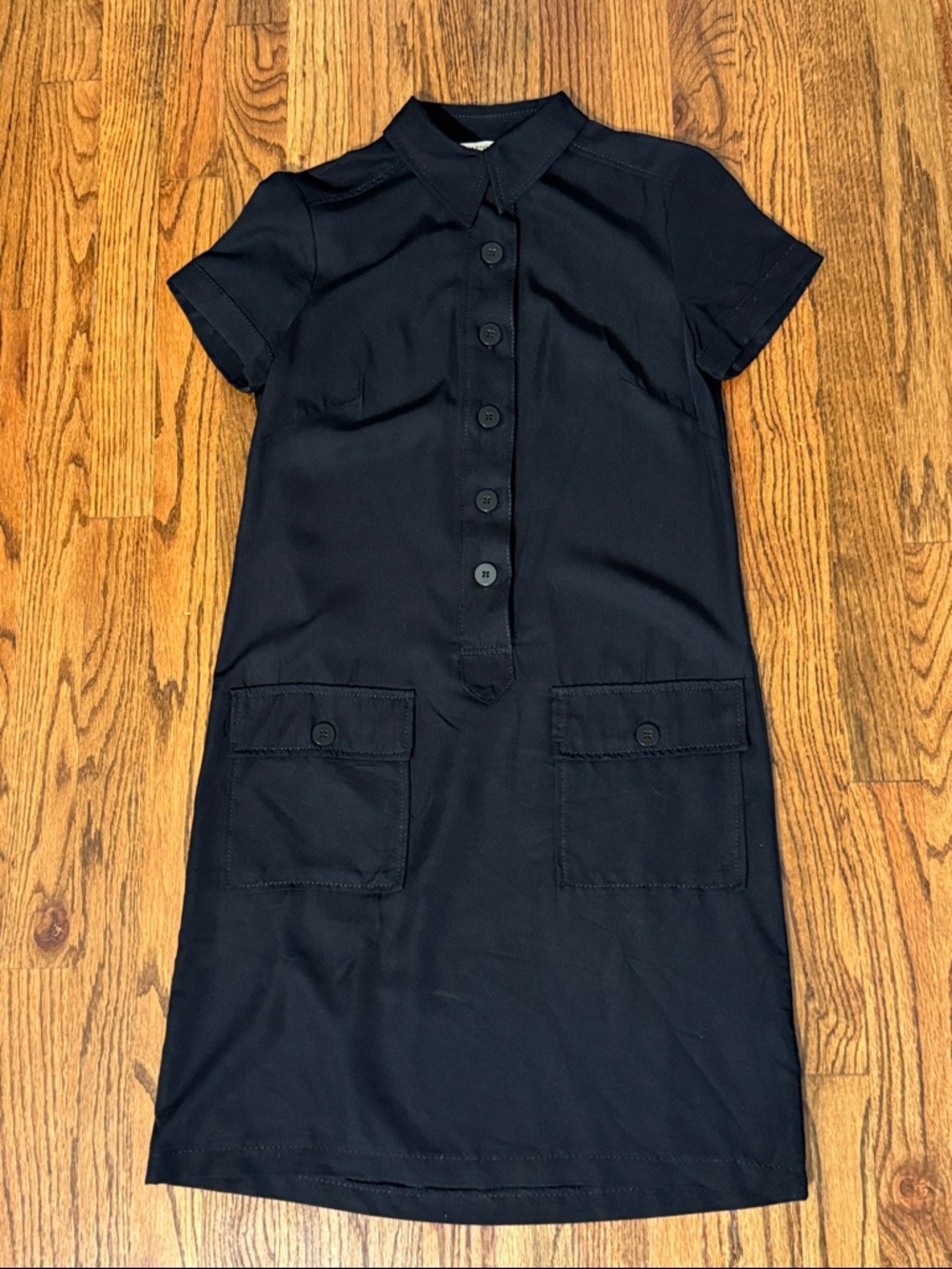 Max Studio Black Shirt Dress XS Collared Button Front Short Sleeve Pockets NWOT